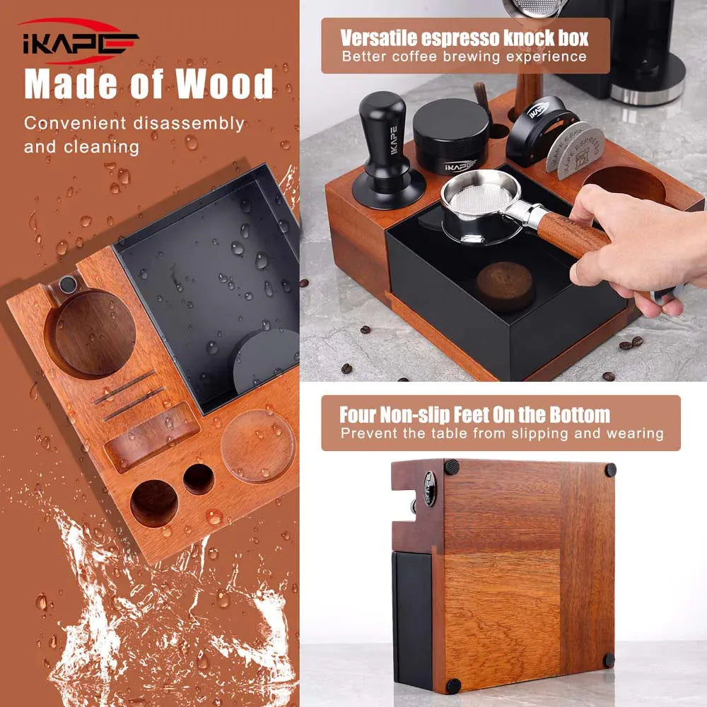 Ikape - Organisateur d'accessoires à café en Bois avec knock box